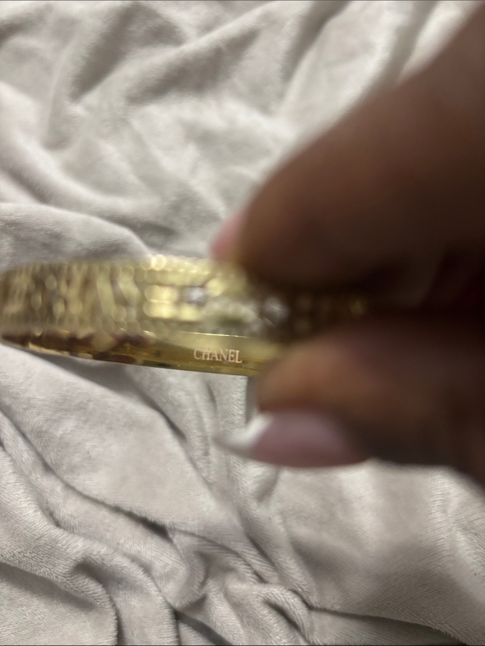 CHANEL Inspires Gold-Tone Cutout Logo Bangle Bracelet - Picture 5 of 5